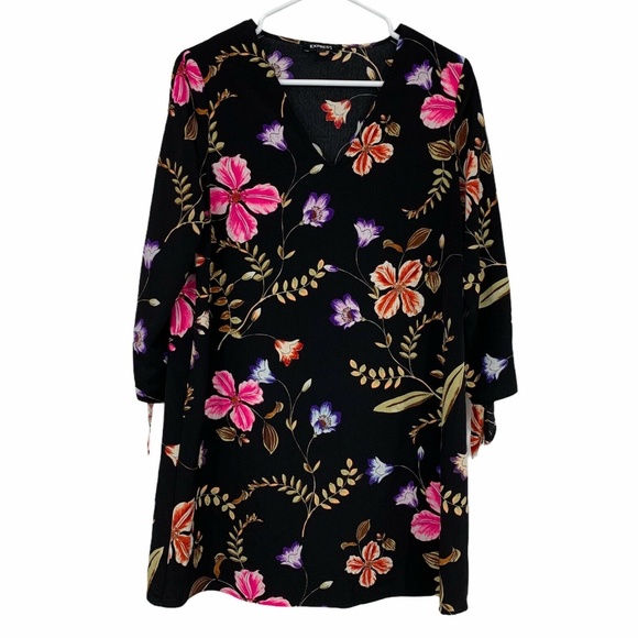 Express Dress Floral Tie Sleeve Shift - Picture 2 of 8